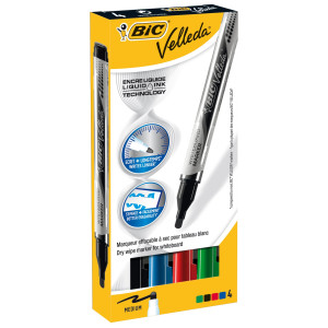 ASTUCCIO 4 MARCATORI P.TONDA WHITEBOARD VELLEDA  LIQUID INK POCKET BIC COD. 902094