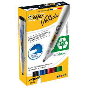 ASTUCCIO 4 MARCATORI P.TONDA WHITEBOARD VELLEDA  1701 RECYCLED BIC COD. 904941