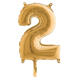 PALLONCINO IN MYLAR H.36CM NUMERO ''2'' ORO BIG PARTY COD. 42702