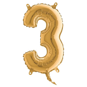 PALLONCINO IN MYLAR H.36CM NUMERO ''3'' ORO BIG PARTY COD. 42703