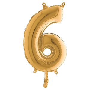 PALLONCINO IN MYLAR H.36CM NUMERO ''6'' ORO BIG PARTY COD. 42706
