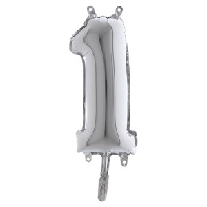 PALLONCINO IN MYLAR H.36CM NUMERO ''1'' ARGENTO BIG PARTY COD. 42841