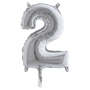 PALLONCINO IN MYLAR H.36CM NUMERO ''2'' ARGENTO BIG PARTY COD. 42842