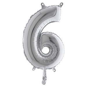 PALLONCINO IN MYLAR H.36CM NUMERO ''6'' ARGENTO BIG PARTY COD. 42846