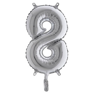 PALLONCINO IN MYLAR H.36CM NUMERO ''8'' ARGENTO BIG PARTY COD. 42848