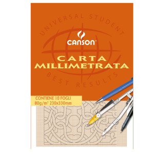 BLOCCO CARTA OPACA MILLIMETRATA 230X330MM 10FG 80GR CANSON COD. C200005813 CONFEZIONE DA 25