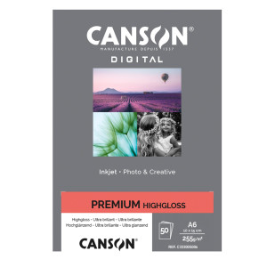 CARTA INKJET PREMIUM 10X15CM 50FG 255GR HIGHTGLOSS RC CANSON COD. C33300S006