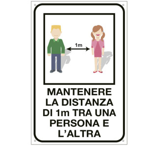 CARTELLO ALLUMINIO 12X18CM ''MANTENERE LA DISTANZA DI 1 METRO'' COD. 2231
