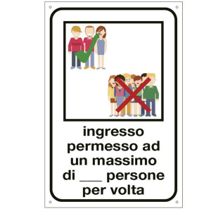 ETICHETTA PER VETROFANIE 12X18CM ''INGRESSO PERMESSO AD UN MAX. DI N. PERSONE'' COD. 2232S