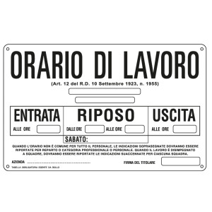CARTELLO ALLUMINIO 30X20CM 'ORARIO DI LAVORO'' COD. 3301