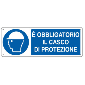 CARTELLO ALLUMINIO 35X12,5CM 'E' OBLIGATORIO IL CASCO DI PROTEZIONE'' COD. E1902K