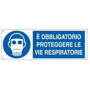 CARTELLO ALLUMINIO 35X12,5CM 'E' OBLIGATORIO PROTEGGERE LE VIE RESPIRATORIE'' COD. E1903K