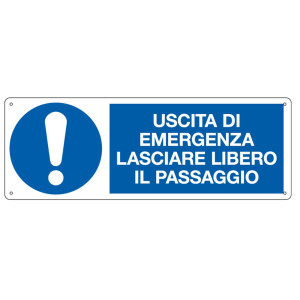 CARTELLO ALLUMINIO 35X12,5CM 'USCITA DI EMERGENZA LASCIARE LIBERO IL PASSAGGIO'' COD. E19994K