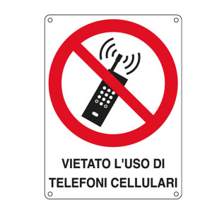 CARTELLO ALLUMINIO 16,6X23,3CM 'VIETATO L'USO DI TELEFONI CELLULARI' COD. E623801W