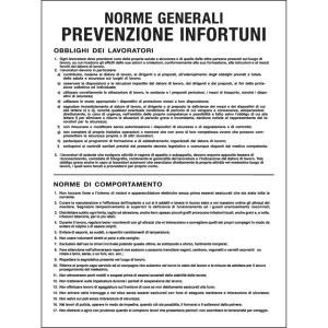 CARTELLO POLIONDA 50X67CM 'NORME GENERALI PREVENZIONE INFORTUNI' COD. PO5031