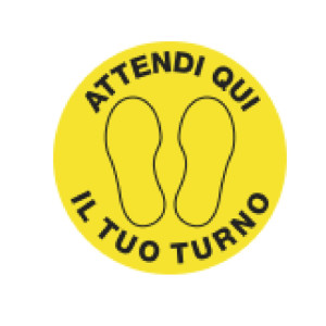 BOLLO ADESIVO DA TERRA IN PVC D43,5CM ''ATTENDI QUI IL TUO TURNO'' COD. PP307