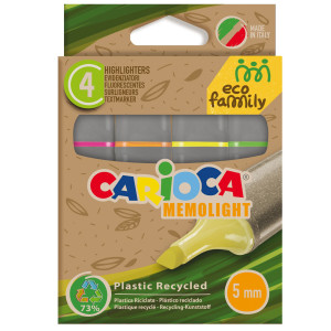 SCATOLA 4 EVIDENZIATORI MEMOLIGHT ECO FAMILY COLORI ASSORTITI CARIOCA COD. 43098