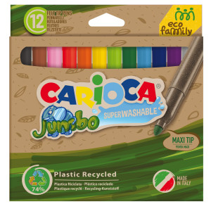 SCATOLA 12 PENNARELLI JUMBO ECO FAMILY LAVABILI COLORI ASSORTITI CARIOCA COD. 43101