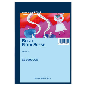 BLOCCO BUSTE-NOTA SPESE 25 BUSTE STACCABILI 23X16CM DATA UFFICIO COD. 666600000 CONFEZIONE DA 10