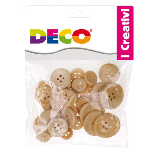 BUSTA 30 BOTTONI LEGNO NATURALE DECO COD. 12025