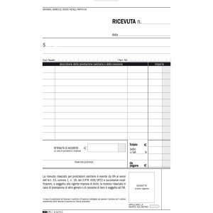 BLOCCO RICEVUTE SANITARIE NUMERATE 50/50 FOGLI AUTORIC. 23X15 E5275C COD. E5275C