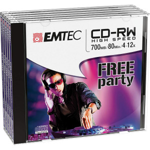 CD-RW EMTEC RW 80MIN/700MB 4-12X JEWEL CASE (KIT 5PZ) COD. ECOCRW80512JC