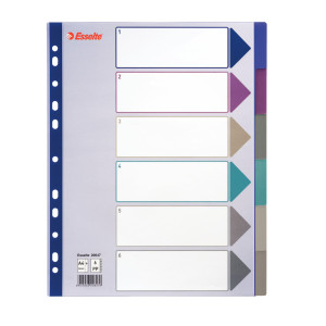 SEPARATORE IN PPL TRASLUCIDO 6 TASTI F.TO A4 MAXI 24,5X29,7CM ESSELTE COD. 20647
