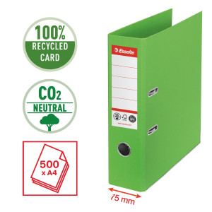 REGISTRATORE A LEVA DORSO 75MM VERDE CO2 NEUTRAL ESSELTE COD. 627567