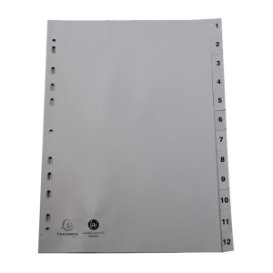 INTERCALARE NUMERICO IN PP RICICLATO 12 TASTI 1-12 GRIGIO A4 EXACOMPTA COD. 1912E