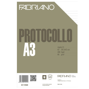 PROTOCOLLO 1RIGO 200FG 60GR F.TO A3 CHIUSO (21X29,7CM) FABRIANO COD. 02110560