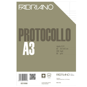 PROTOCOLLO 1RIGO C/MARGINE 200FG 60GR F.TO A3 CHIUSO (21X29,7CM) FABRIANO COD. 02210560