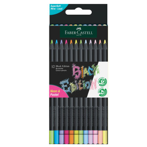ASTUCCIO 12 MATITE TRIANGOLARI BLACK EDITION PASTEL E NEON FABER-CASTELL COD. 116410