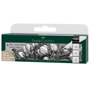 BUSTA 4 PITT ARTIST PEN BIANCO E NERO PUNTE ASSORTITE FABER-CASTELL COD. 167151