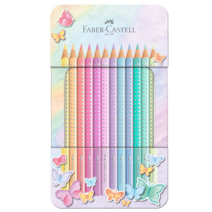ASTUCCIO IN METALLO 12 MATITE COLORATE SPARKLE PASTEL ASSORTITE FABER CASTELL COD. 201910