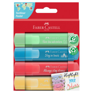 ASTUCCIO 4 EVIDENZIATORI TEXTLINER 46 IN COLORI ASSORTITI PASTEL FABER CASTELL COD. 254625
