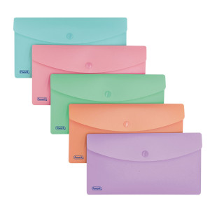 CONF 5 BUSTE C/BOTTONE COL. ASS PASTEL IN PP 9,9X21CM COLORI ASS. FAVORIT COD. 400151719