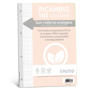 RICAMBI C/RINFORZO ECOLOGICO F.TO A4 100GR 40FG 5MM FAVINI COD. A475404