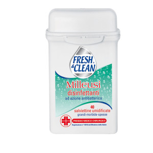 BARATTOLO DA 40 SALVIETTE DISINFETTANTI MILLEUSI CON ANTIBATTERICO FRESHCLEAN COD. 06-0243