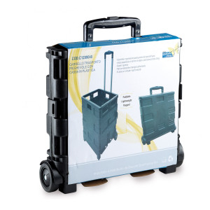 CARRELLO PIEGHEVOLE CON CASSA IN PLASTICA PORTATA MAX 25KG COD. C1299040