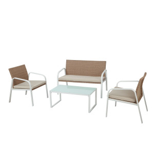 SALOTTO MADEIRA BIANCO/BEIGE - SET 4 ELEMENTI COD. S1304401