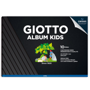 ALBUM KIDS CARTONCINO NERO 5+ F.TO A4 220GR 10FG GIOTTO COD. 580600 CONFEZIONE DA 5