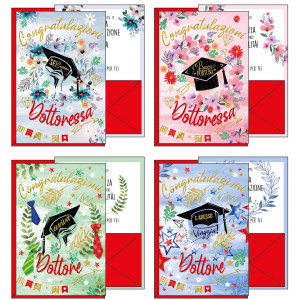BIGLIETTO AUGURI PORTASOLDI LAUREA 4 SOGGETTI ASSORTITI KARTOS COD. 07558801