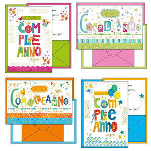 BIGLIETTO BUON COMPLEANNO C/BUSTA PORTA SOLDI 4 SOGGETTI ASS. KARTOS COD. 07559002 CONFEZIONE DA 12