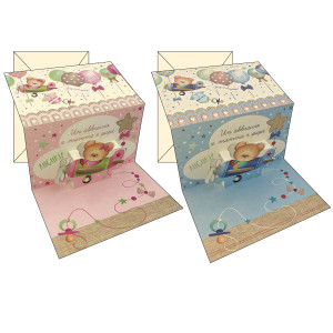 BIGLIETTO NASCITA 2 MOTIVI ASSORTITI MASCHIO/FEMMINA KARTOS COD. 17848101 CONFEZIONE DA 12