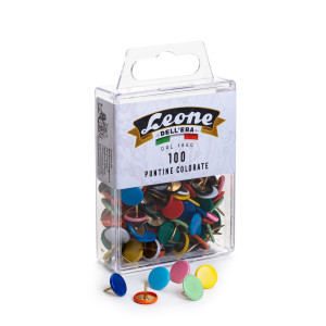 SCATOLA 100 PUNTINE COLORATE ASSORTITE LEONE COLOR COD. APPP100