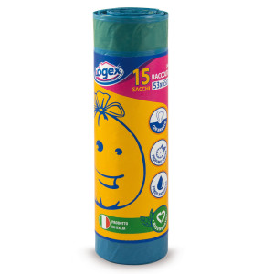 15 SACCHI IMMONDIZIA 53X65CM 40LT 25MIC BLU CON MANIGLIE COD. 632LX01