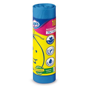 10 SACCHI IMMONDIZIA 70X110CM 110LT HD 16MIC AZZURRO LOGEX COD. 2006LXB01