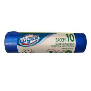 10 SACCHI IMMONDIZIA 70X110CM 110LT HD 16MIC AZZURRO LOGEX COD. 2006LXB01