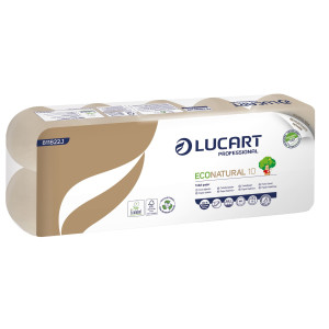 PACCO 10 ROTOLI CARTA IGIENICA 180 STRAPPI ECONATURAL LUCART COD. 811822B