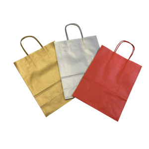 BLISTER 25 SHOPPERS CARTA KRAFT 26X11X35CM TWISTED ASSORTITI COLORI NATALIZI COD. 079993